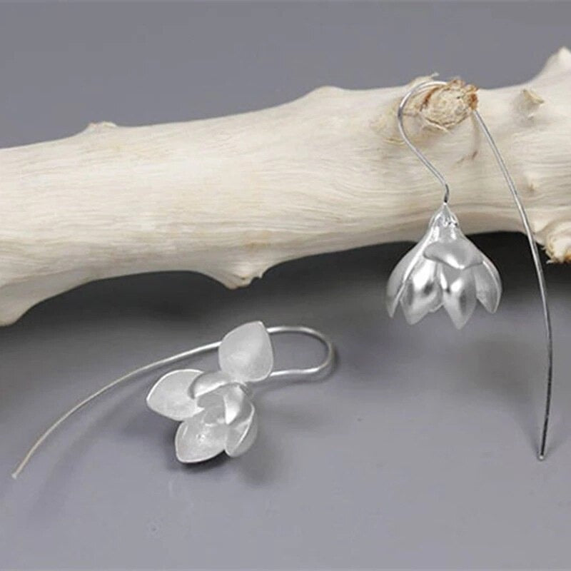 Magnolia Flower Dangle Earrings | Elegant Drop Floral Jewelry