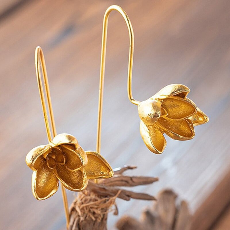 Magnolia Flower Dangle Earrings | Elegant Drop Floral Jewelry