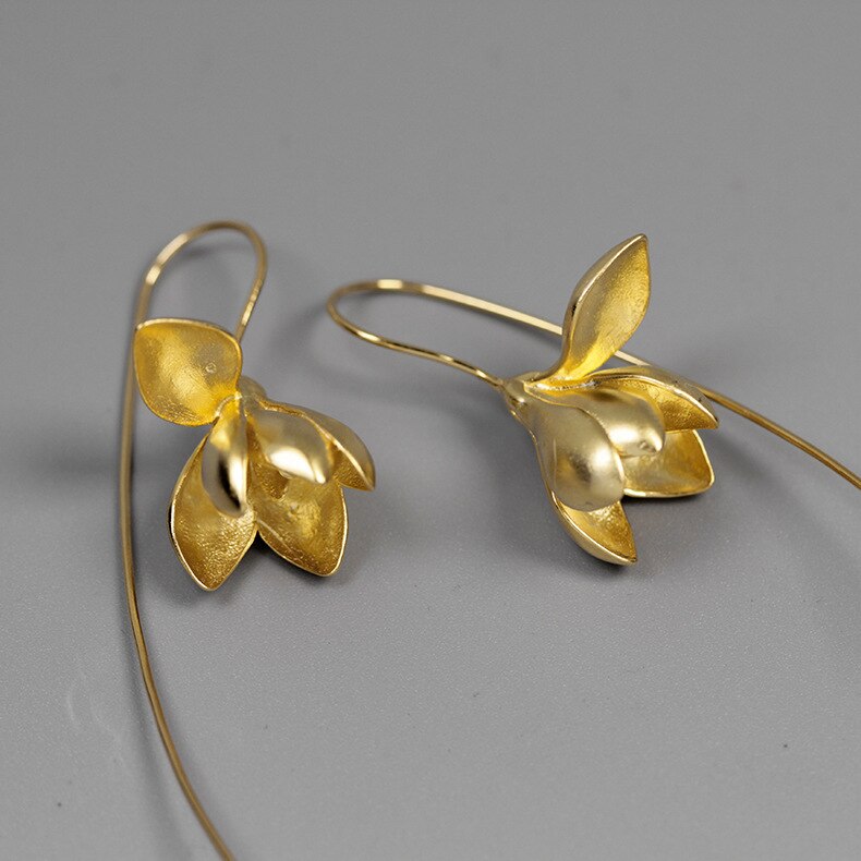 Magnolia Flower Dangle Earrings | Elegant Drop Floral Jewelry
