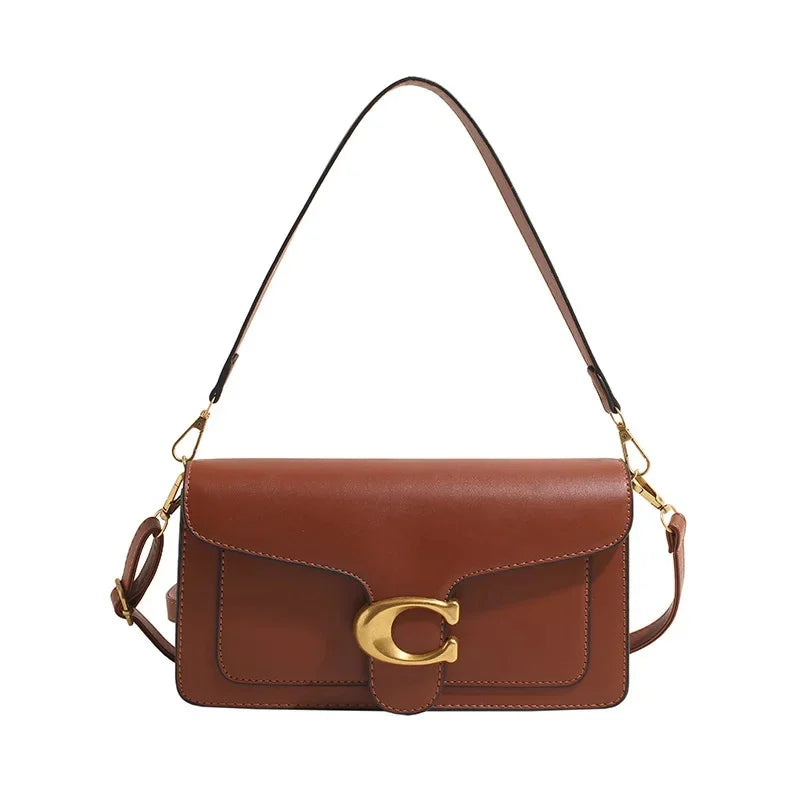 Minimalist Square Leather Crossbody Bag with Brass Buckle