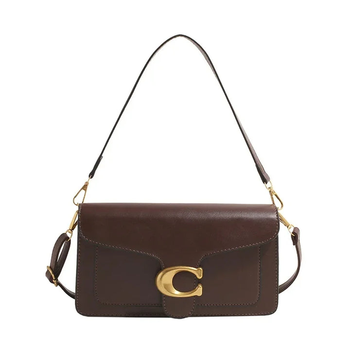 Minimalist Square Leather Crossbody Bag with Brass Buckle