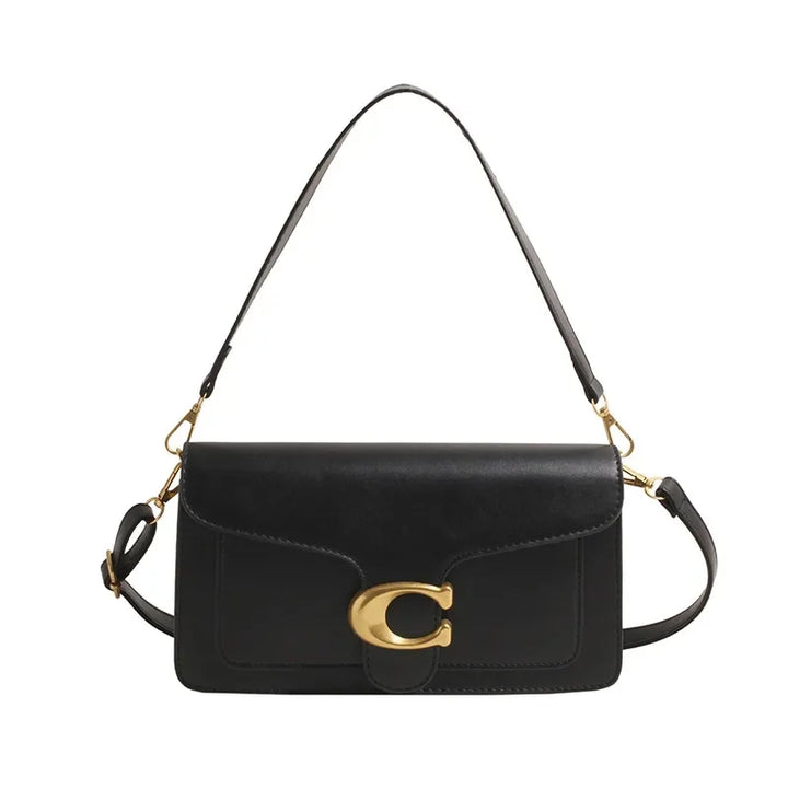 Minimalist Square Leather Crossbody Bag with Brass Buckle