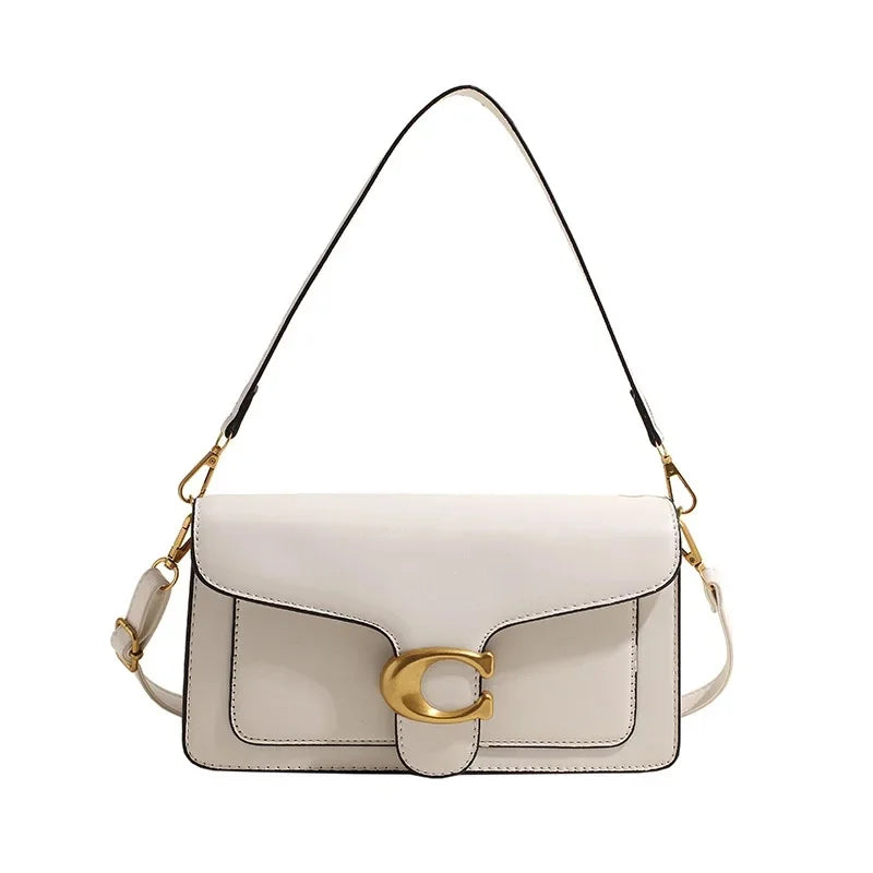 Minimalist Square Leather Crossbody Bag with Brass Buckle