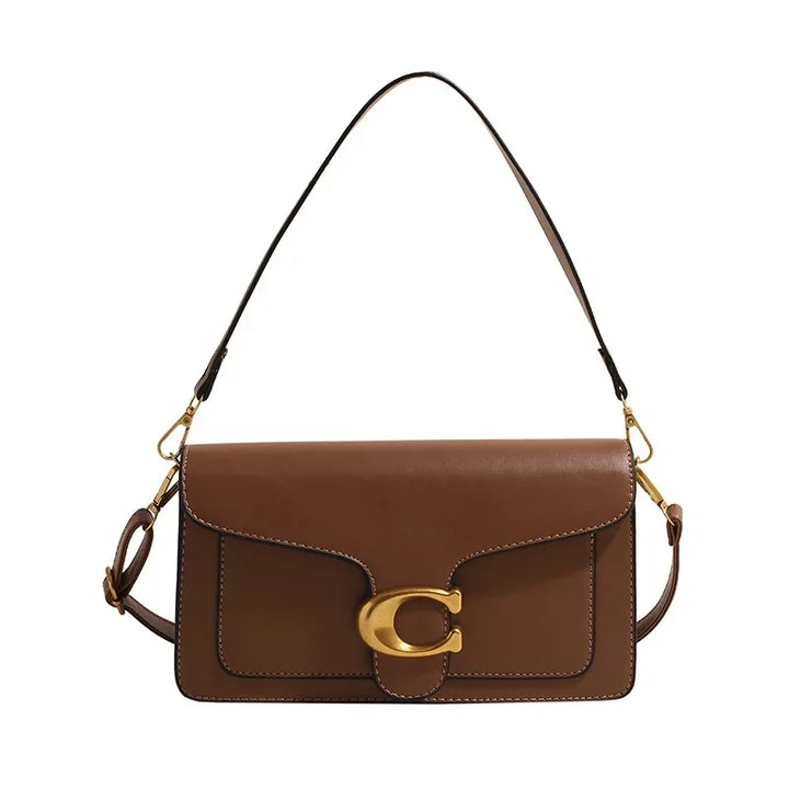Minimalist Square Leather Crossbody Bag with Brass Buckle