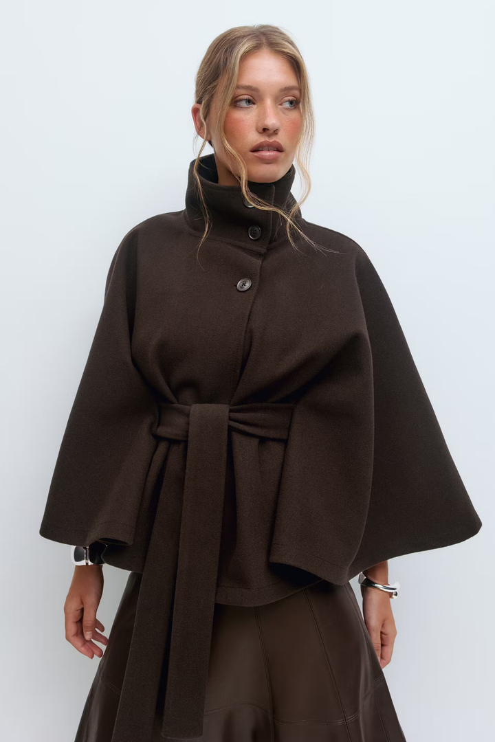 Women’s High-Collar Belted Coat | Elegant Winter Overcoat