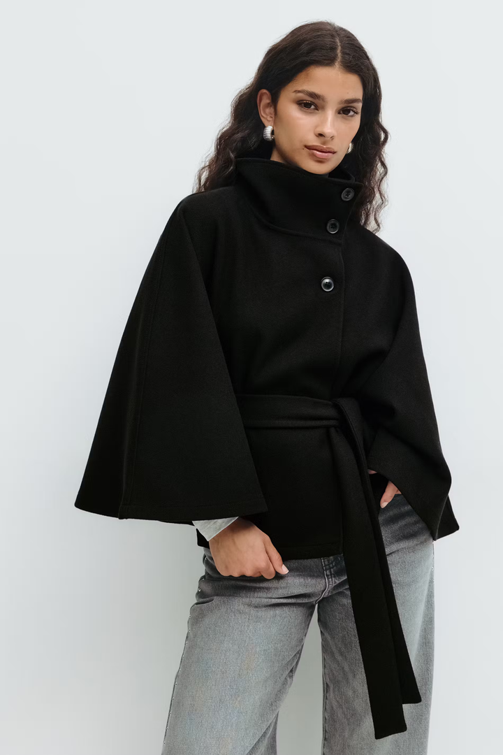 Women’s High-Collar Belted Coat | Elegant Winter Overcoat