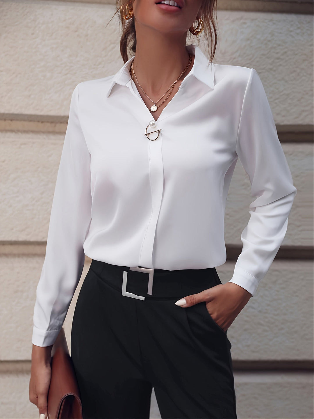 Women’s Elegant Blouse with Decorative Fastening