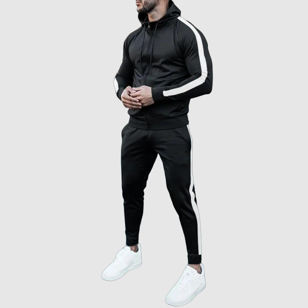 Men's Hooded Tracksuit with White Side Stripes | Relaxed Fit