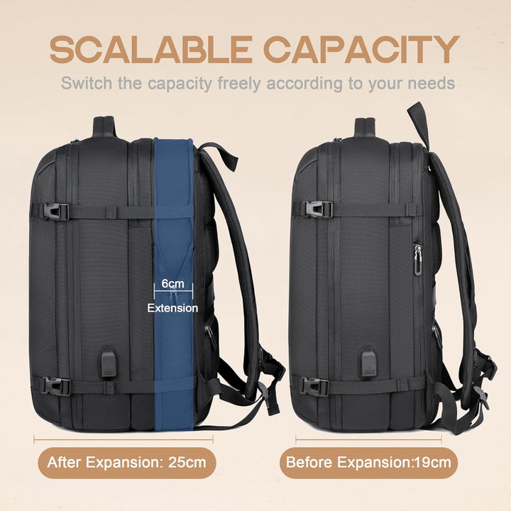 40L Expandable Waterproof Travel Backpack | USB Port & 17” Laptop Compartment
