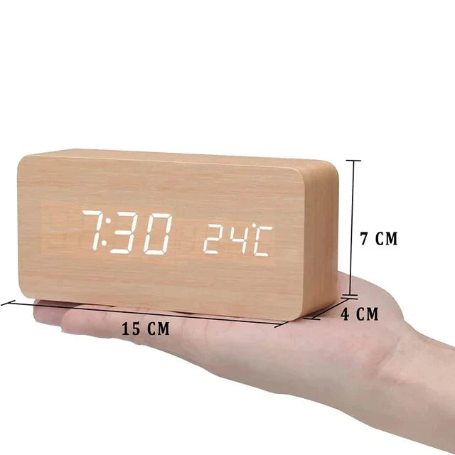 Wood Look LED Alarm Clock | Retro Digital Table Clock Gift