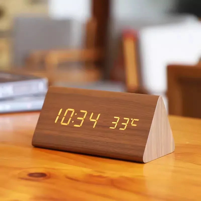 Wood Look LED Alarm Clock | Retro Digital Table Clock Gift