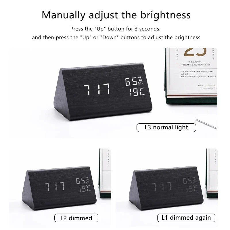 Wood Look LED Alarm Clock | Retro Digital Table Clock Gift
