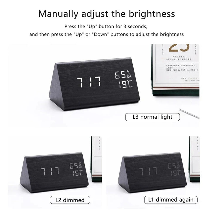 Wood Look LED Alarm Clock | Retro Digital Table Clock Gift