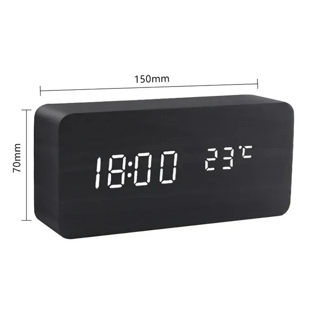 Wood Look LED Alarm Clock | Retro Digital Table Clock Gift