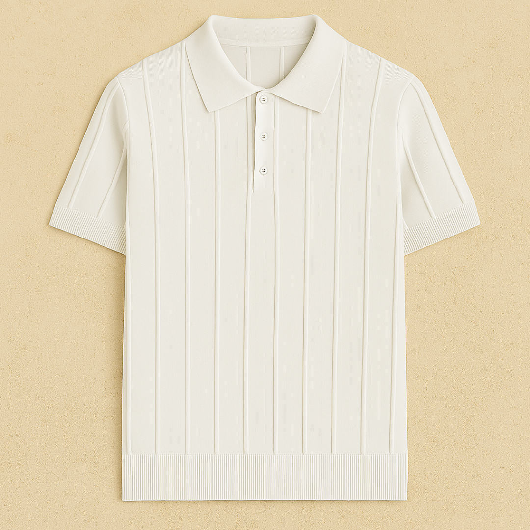 Men’s Elegant Ribbed-Knit Polo Shirt