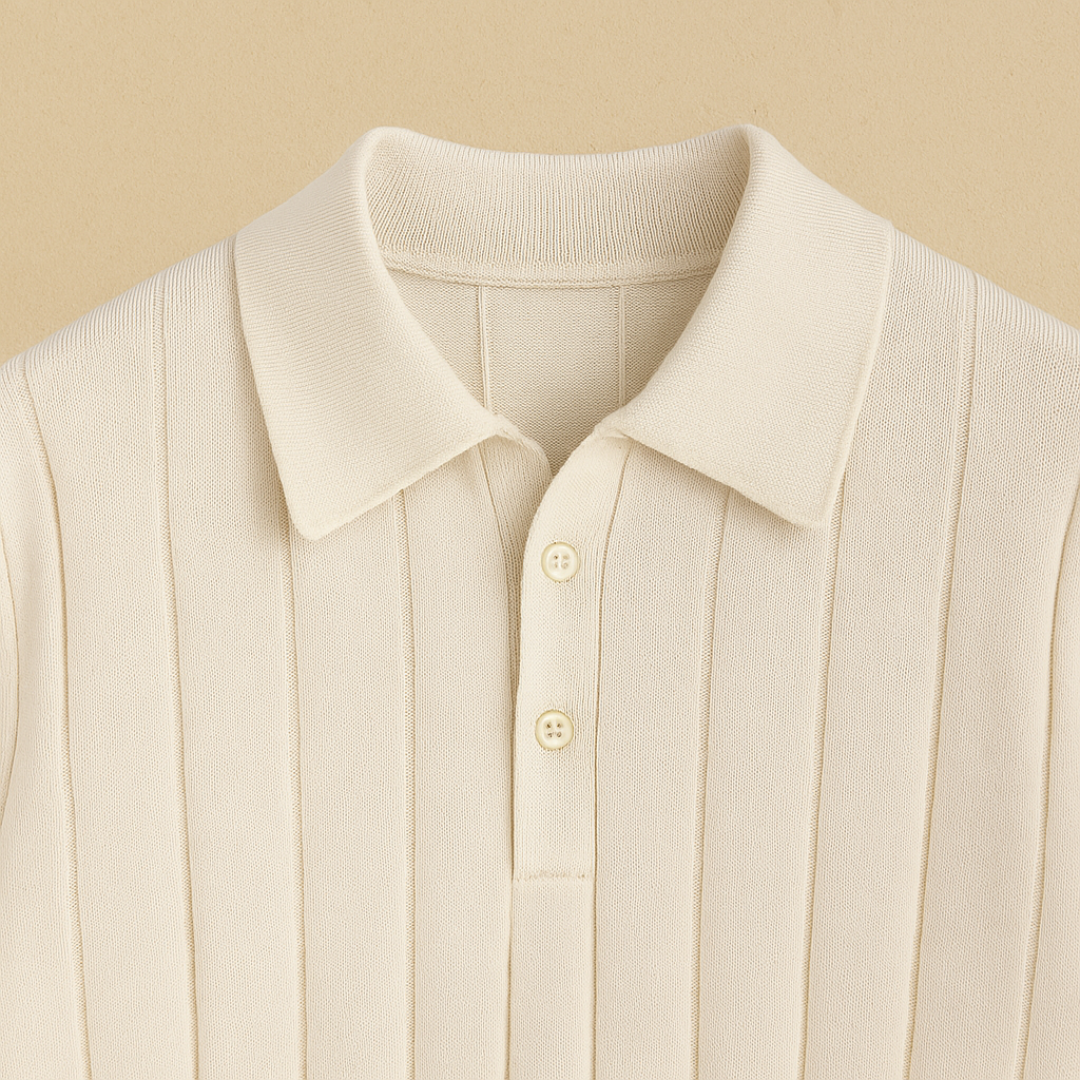 Men’s Elegant Ribbed-Knit Polo Shirt