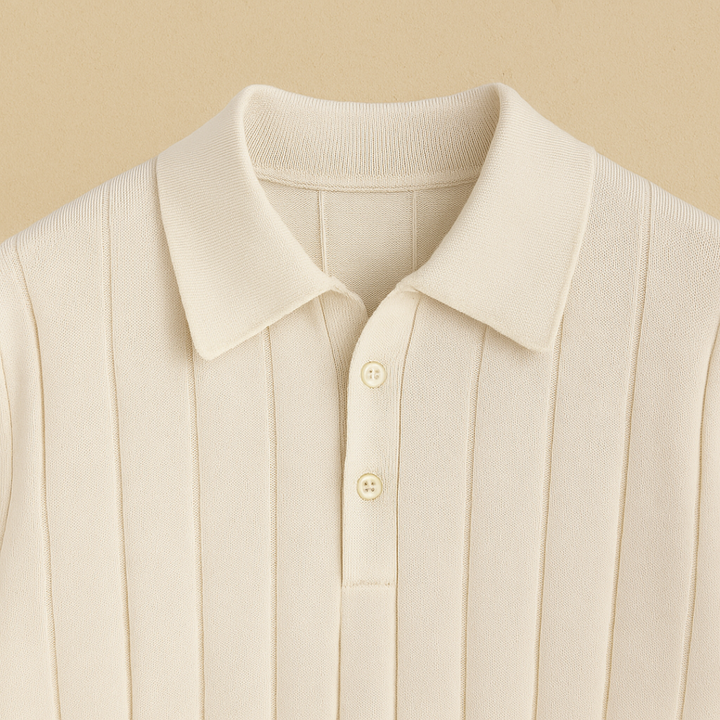 Men’s Elegant Ribbed-Knit Polo Shirt