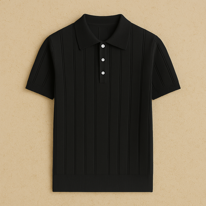 Men’s Elegant Ribbed-Knit Polo Shirt