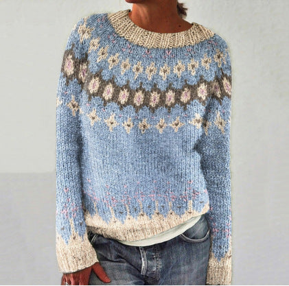 Women’s Sky Blue Nordic Sweater | Relaxed Fit