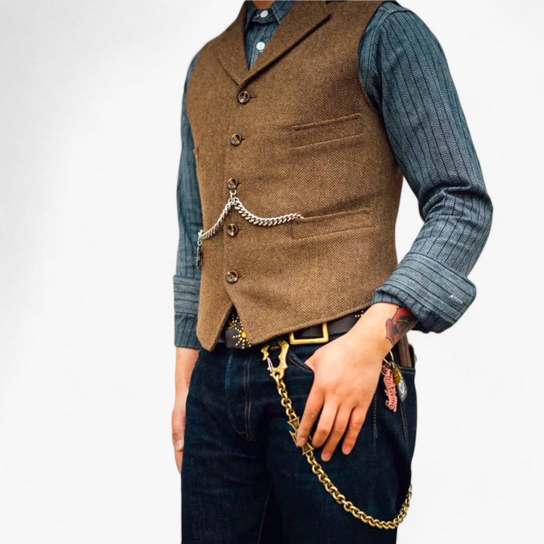 Men’s Timeless Wool Vest | Classic Herringbone Design