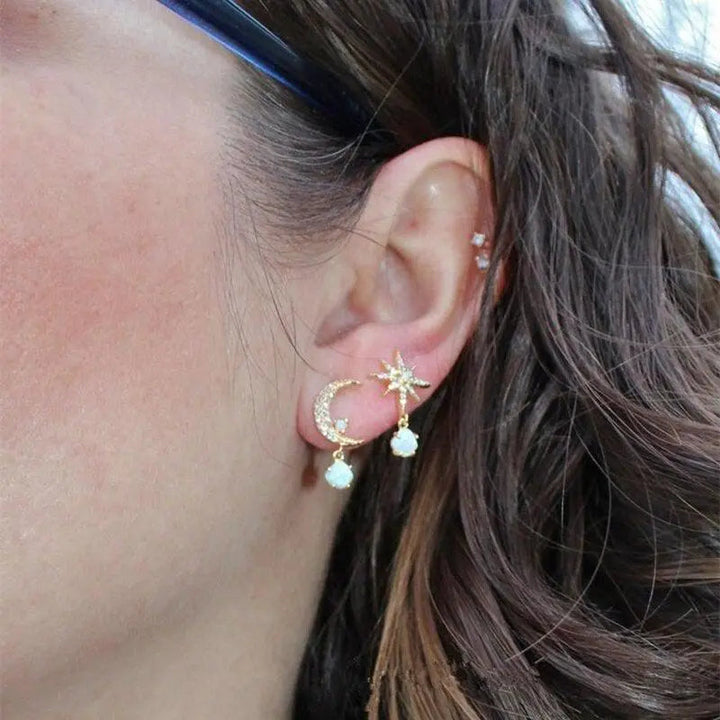Moon & Star Earrings | Asymmetrical Design with Subtle Sparkle