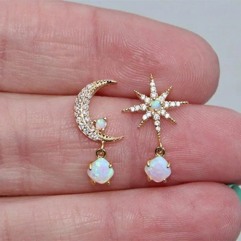 Moon & Star Earrings | Asymmetrical Design with Subtle Sparkle