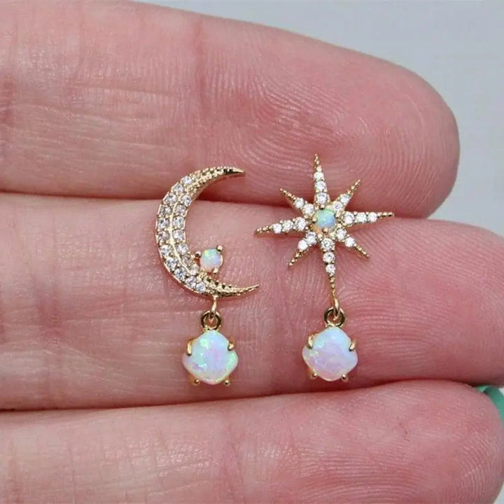 Moon & Star Earrings | Asymmetrical Design with Subtle Sparkle