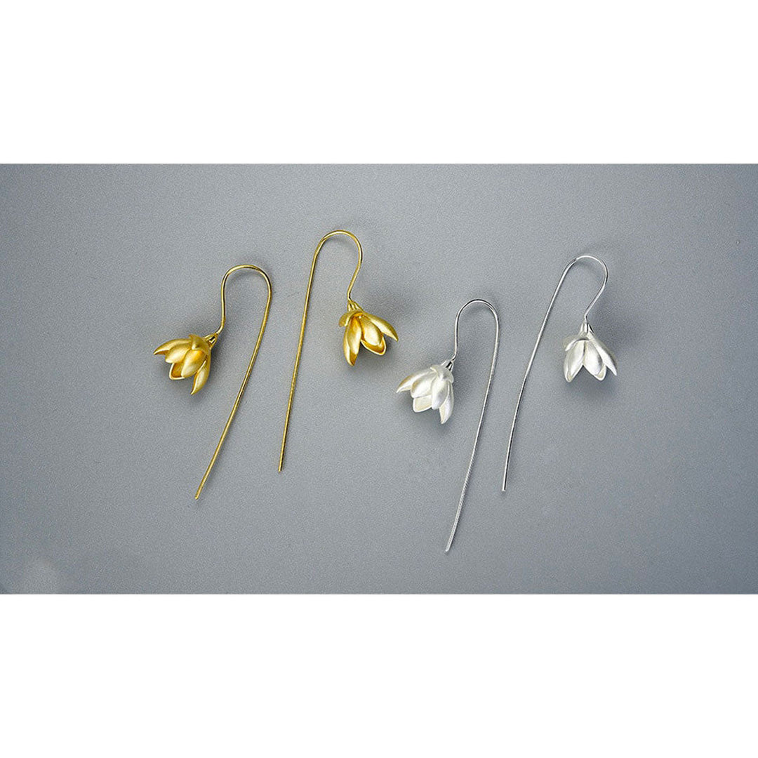Magnolia Flower Dangle Earrings | Elegant Drop Floral Jewelry