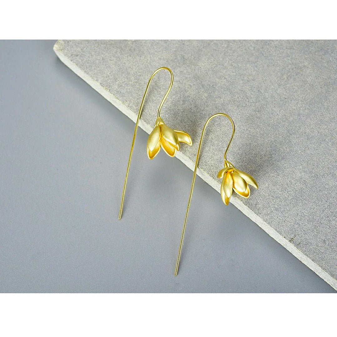 Magnolia Flower Dangle Earrings | Elegant Drop Floral Jewelry