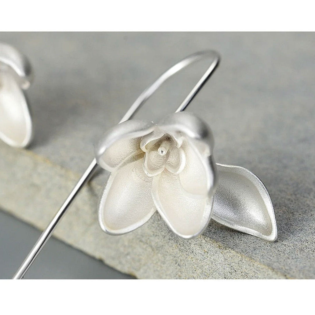 Magnolia Flower Dangle Earrings | Elegant Drop Floral Jewelry