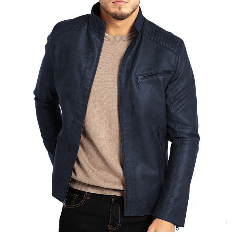 Men's Stand-Up Collar Zip-Up Biker Style Jacket