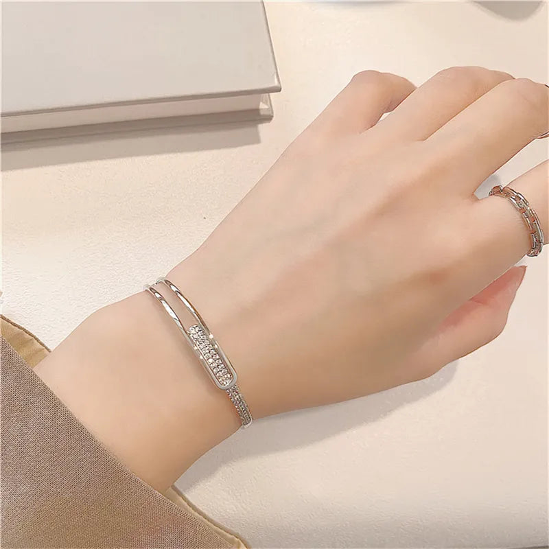 Open Bangle Bracelet with Sparkling Accent
