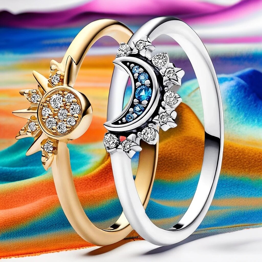 Amara | Sparkling Moon and Sun Silver Crystal Ring