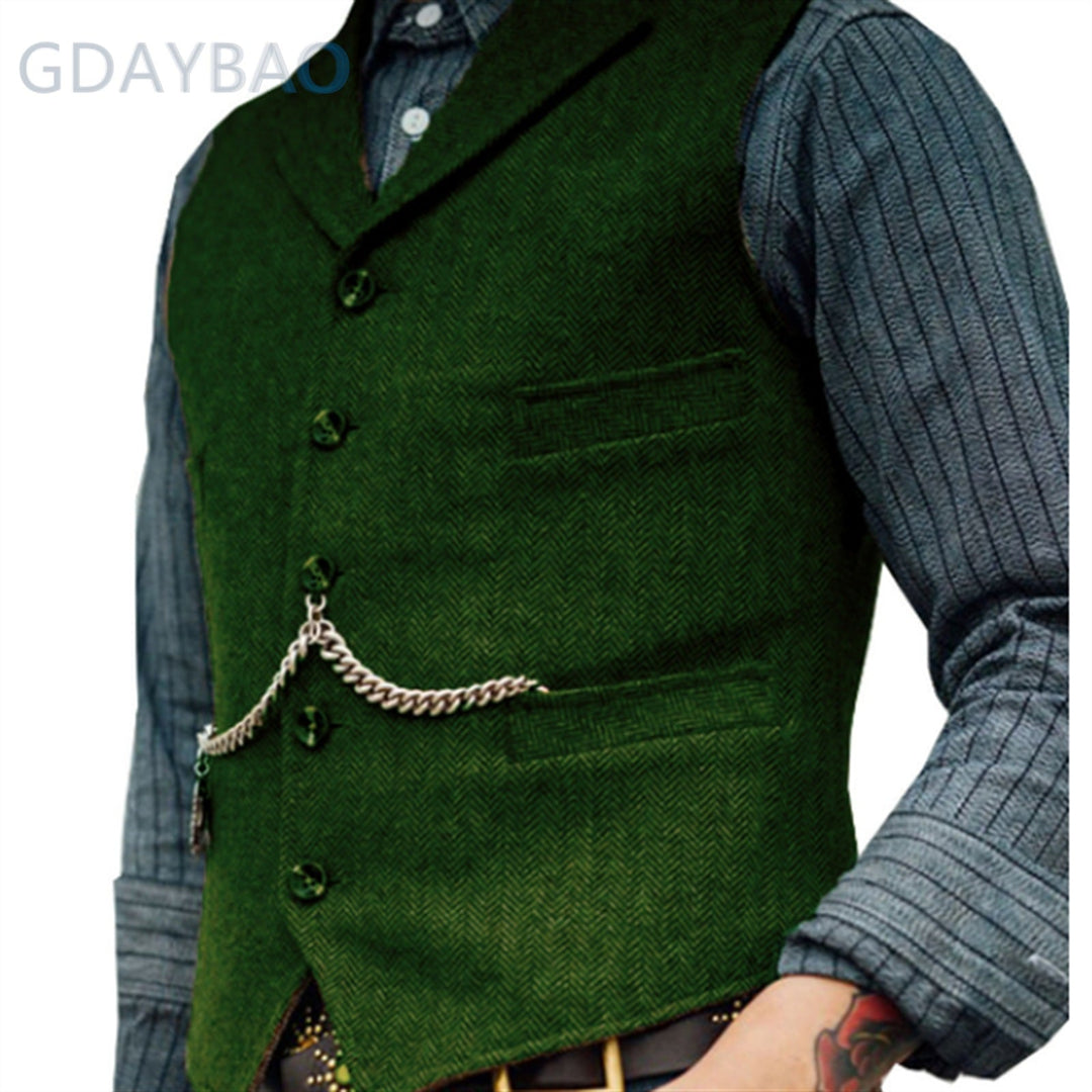 Men’s Timeless Wool Vest | Classic Herringbone Design