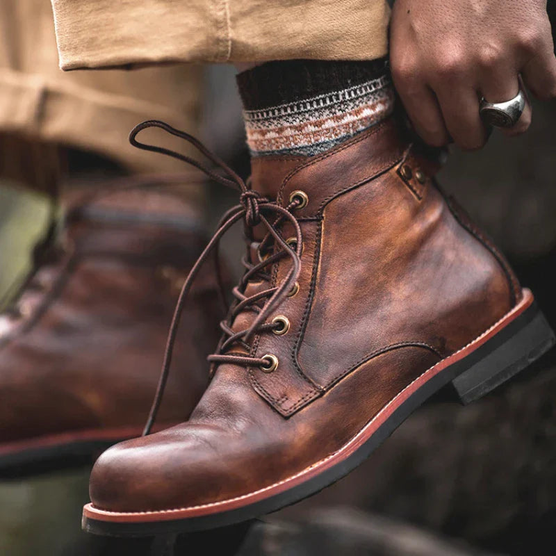Men’s Retro Leather Winter Boots | Grip Rubber Sole