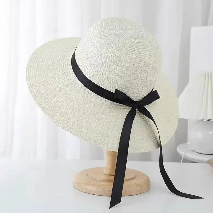 Palene | Women's Foldable Straw Hat with Black Bow