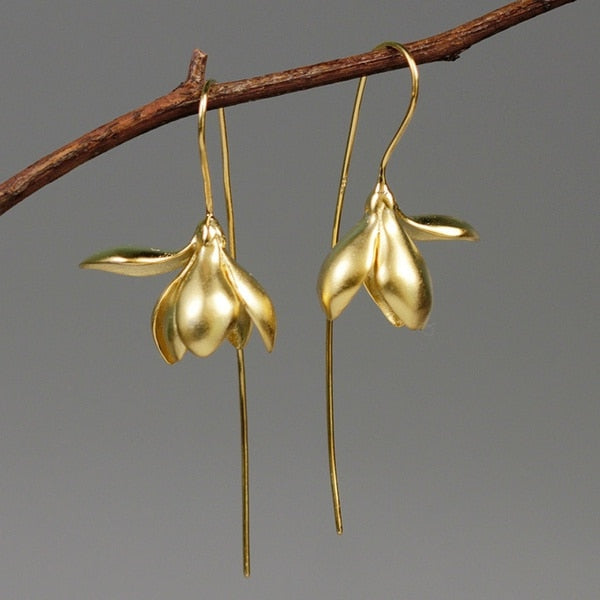 Magnolia Flower Dangle Earrings | Elegant Drop Floral Jewelry