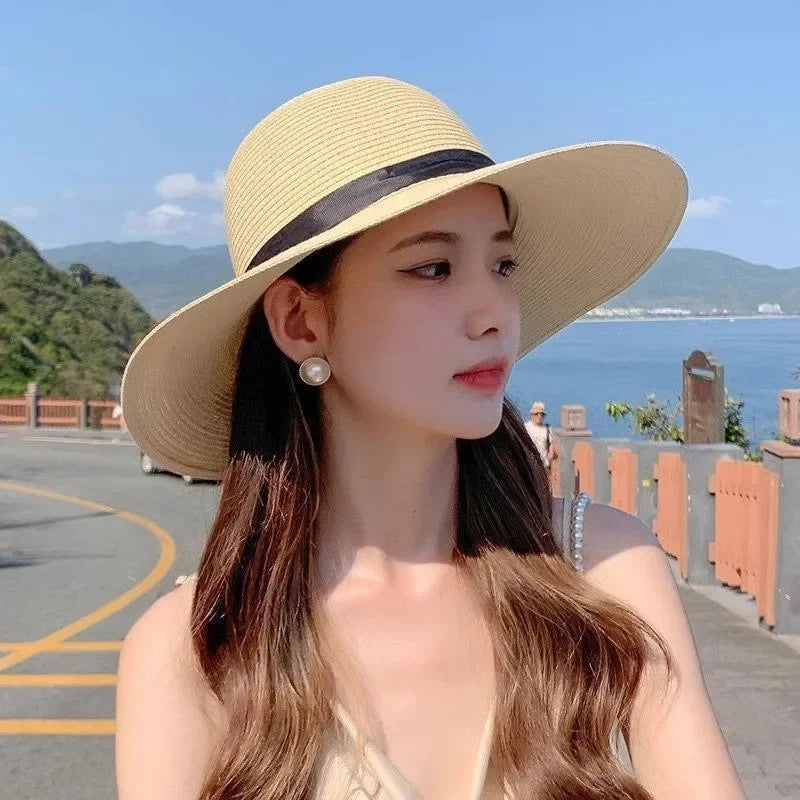 Palene | Women's Foldable Straw Hat with Black Bow