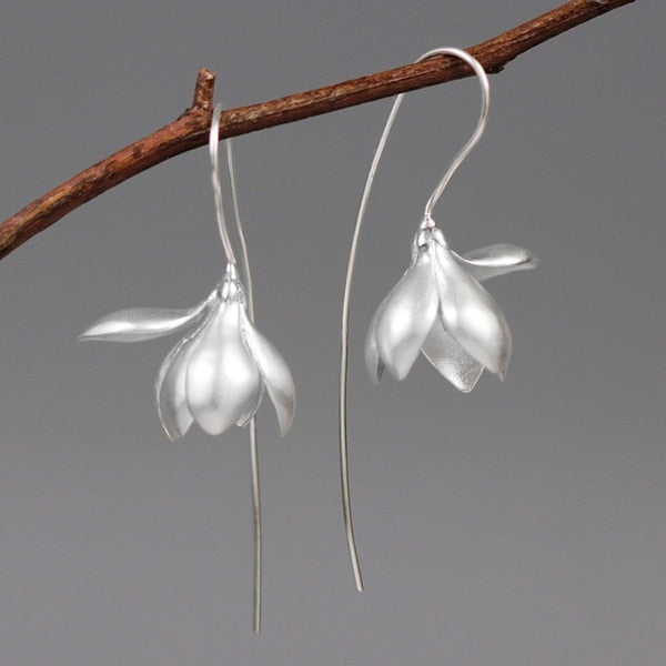 Magnolia Flower Dangle Earrings | Elegant Drop Floral Jewelry