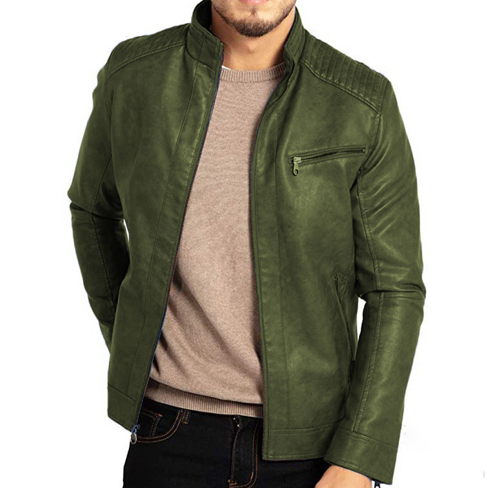 Men's Stand-Up Collar Zip-Up Biker Style Jacket
