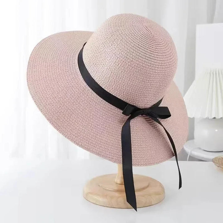 Palene | Women's Foldable Straw Hat with Black Bow