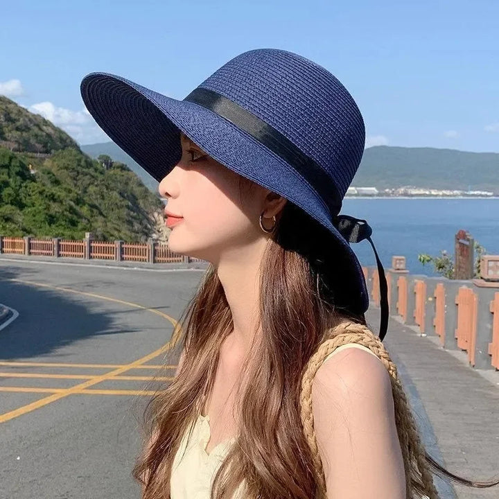Palene | Women's Foldable Straw Hat with Black Bow