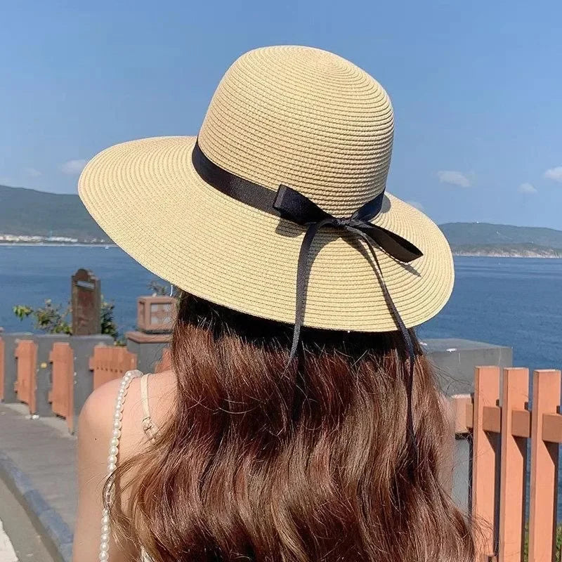 Palene | Women's Foldable Straw Hat with Black Bow