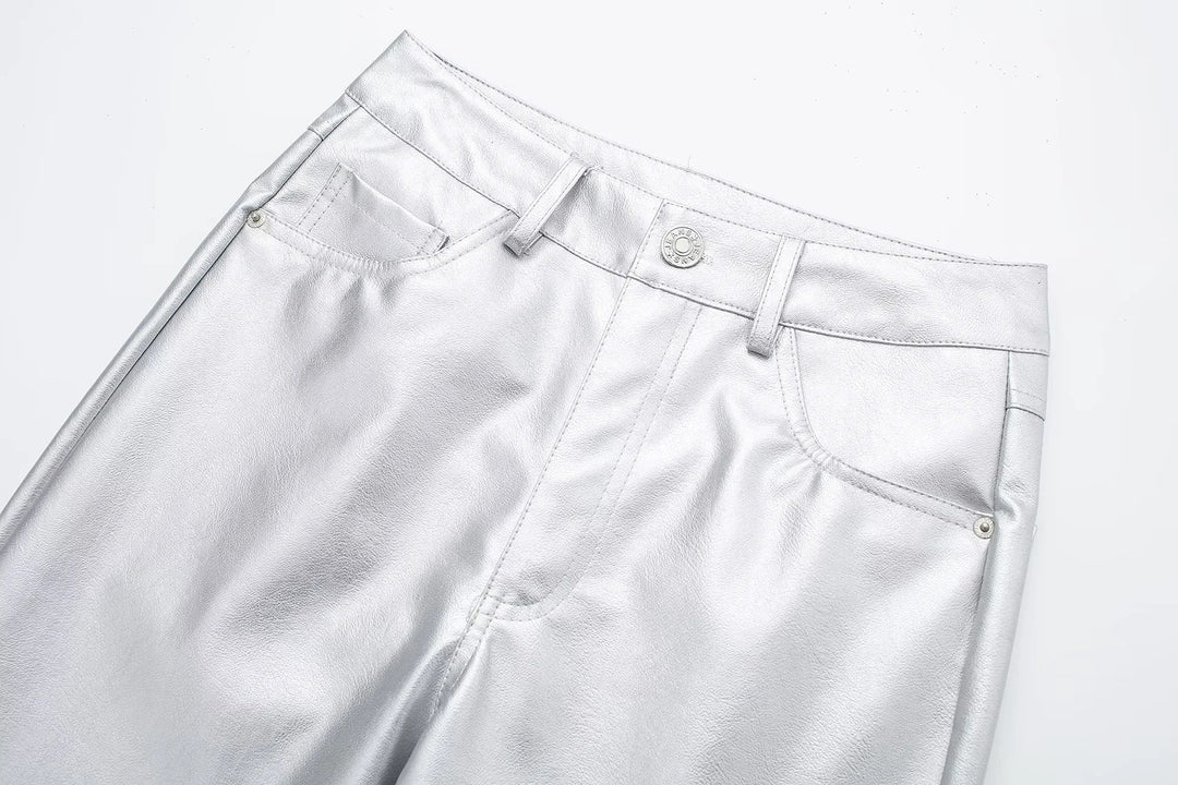 Miren | Women’s Stylish Metallic Silver Pants