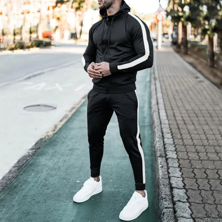 Men's Hooded Tracksuit with White Side Stripes | Relaxed Fit