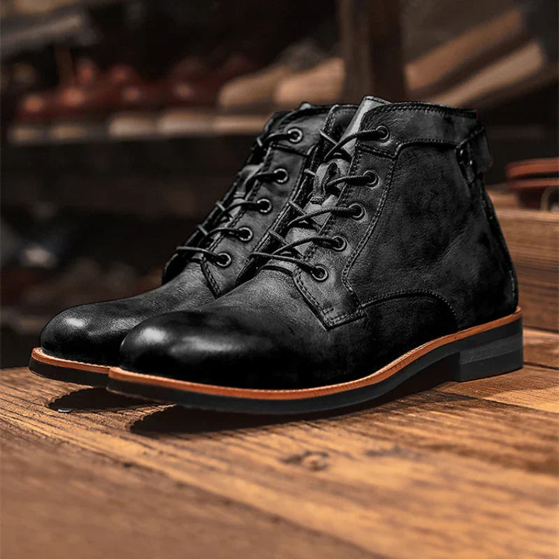 Men’s Retro Leather Winter Boots | Grip Rubber Sole