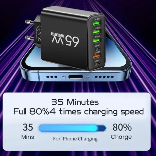 65W PowerHouse Multi-Port Fast Charger | 6-in-1 Hub