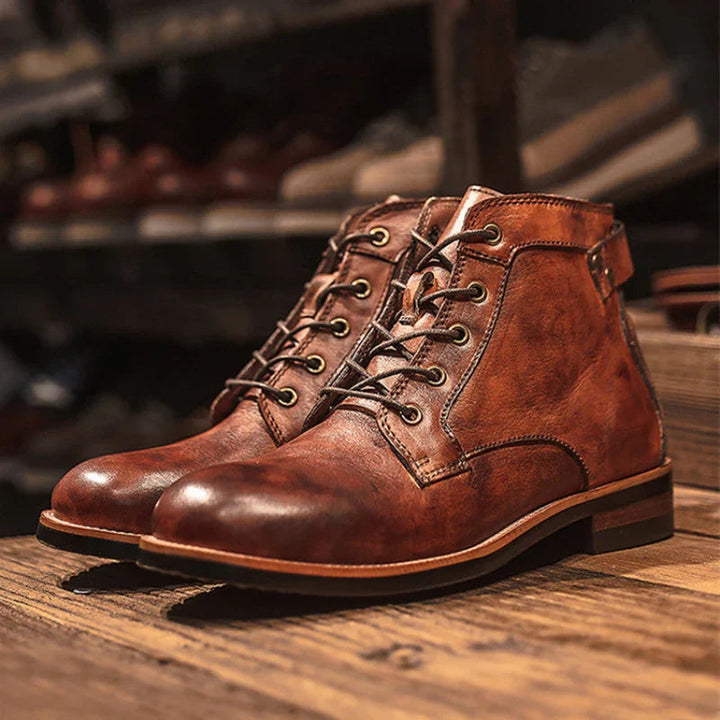 Men’s Retro Leather Winter Boots | Grip Rubber Sole