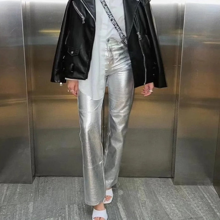 Miren | Women’s Stylish Metallic Silver Pants