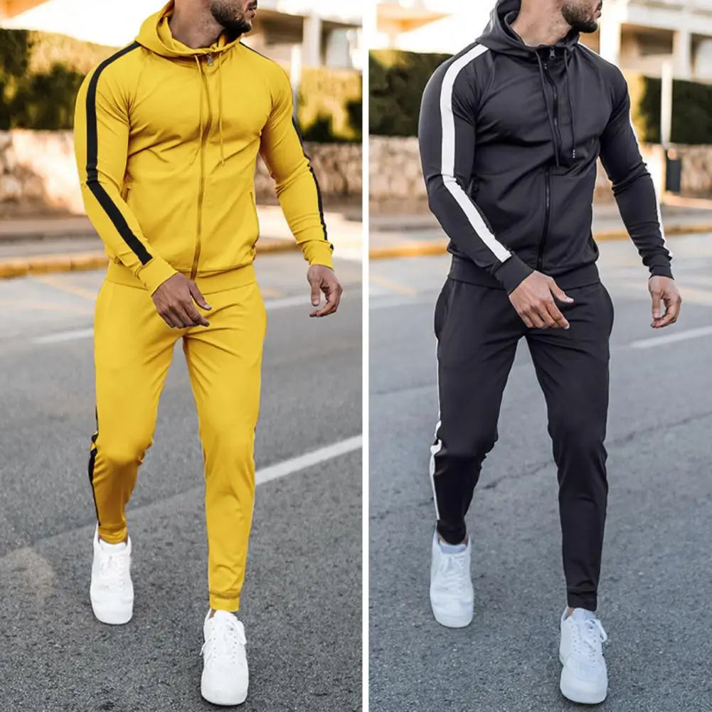 Men's Hooded Tracksuit with White Side Stripes | Relaxed Fit